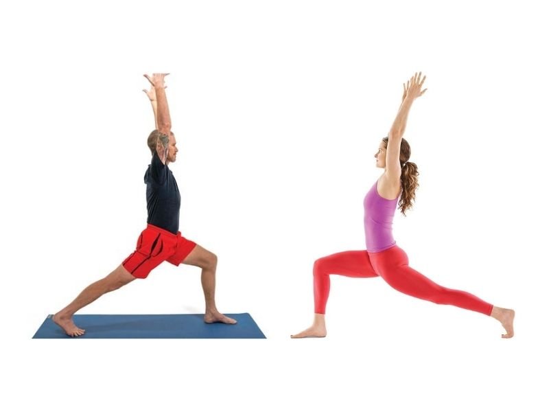 doppelte Yoga-Pose mit hohem Ausfallschritt