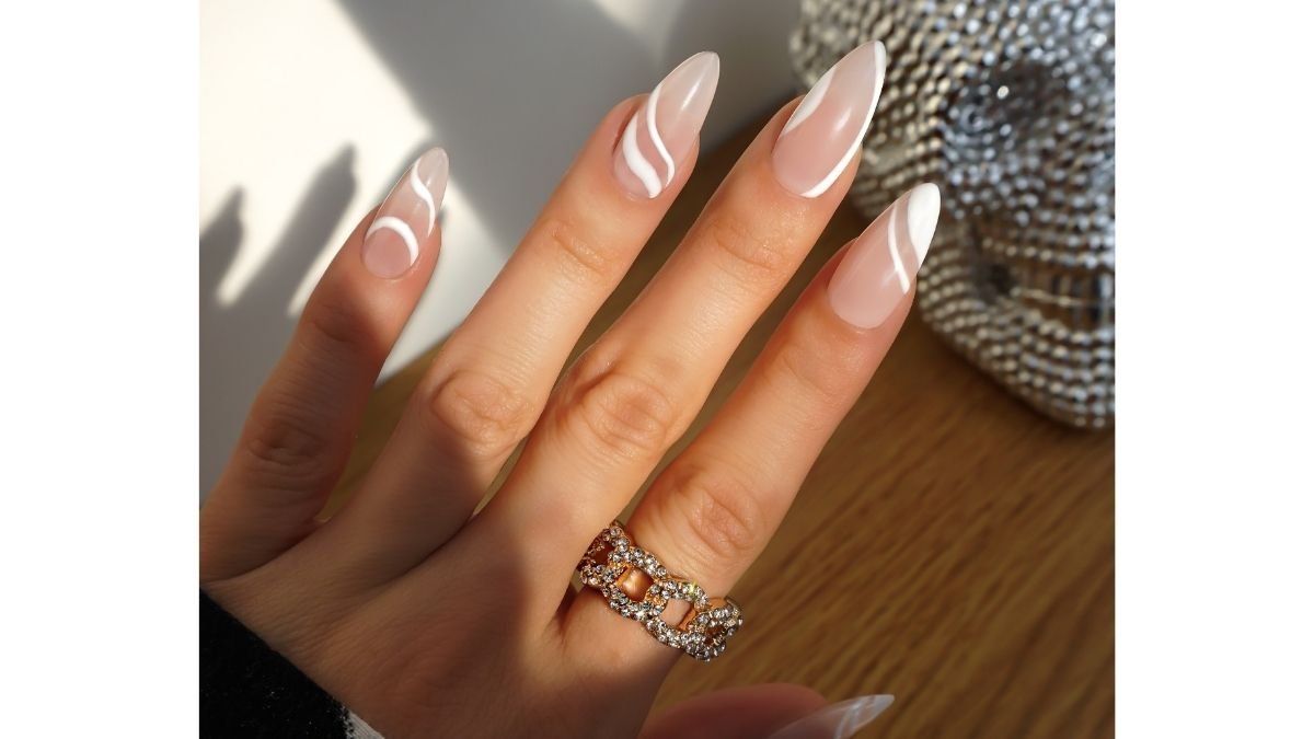 double color patterned almond nail